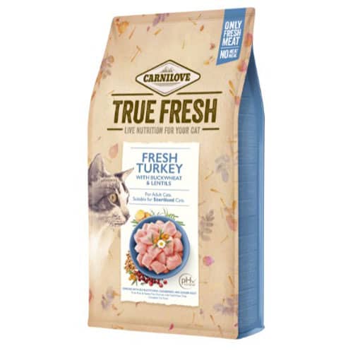 CARNILOVE CAT TRUE FRESH TURKEY bezgraudu sausā kaķu barība Tītars 4.8kg